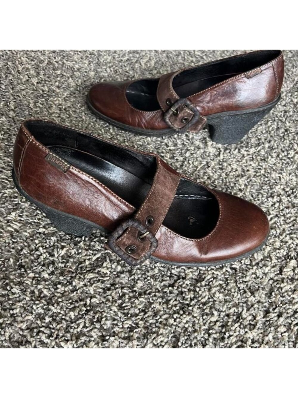 Vtg 90s Camper Brown Leather Mary Jane Pumps Size 9 Cutesy Traditional Kawaii - Picture 2 of 8